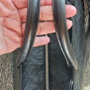 Black Leather Handbag with Zipper